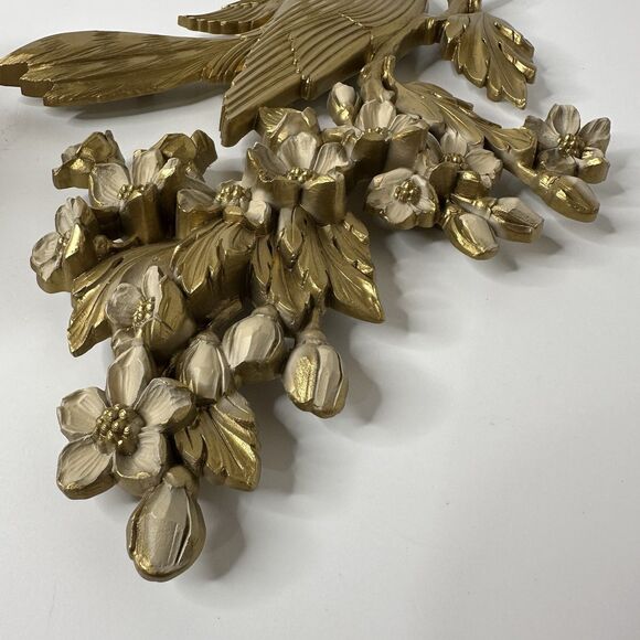 Vintage Dart Ind Gold Bird & Flowers Hanging Wall Plaques Plastic Set 60s Decor - Picture 15 of 16